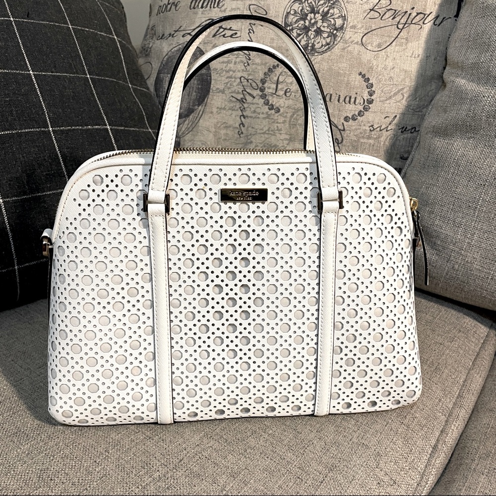 White Leather Kate Spade Handbag Purse - Picture 3 of 3